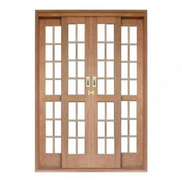Imagem de Porta de Correr Quadriculado 4 Folhas Cedro Arana 215cmx180cmx14cm Mad