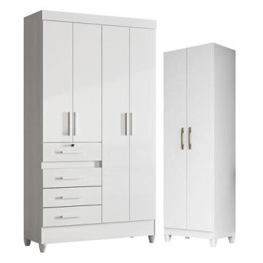 Imagem de Guarda Roupa Infantil Sobral e Armário Multiuso New Íris Branco Brilho
