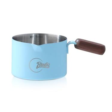 Imagem de Copo de café expresso com cabo de madeira, copo medidor de café expresso de aço inoxidável 100 ml para máquina de café, casa, barista (azul)