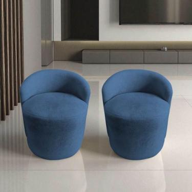 Imagem de Kit 2 Poltronas Decorativa Yara Orgânica Bouclé Azul Marinho - Mansão 