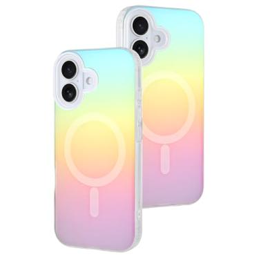 Imagem de AIGOMARA Capa magnética para iPhone 17 [compatível com Magsafe] [fluorescente holográfico iridescente] Capa protetora fina à prova de choque fosca para iPhone 17 para mulheres e meninas de 6,3