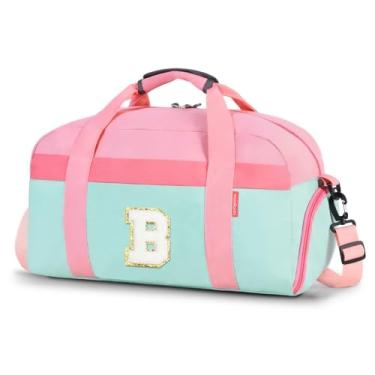 Imagem de WOOMADA Bolsa infantil para meninos ou meninas, bolsa noturna infantil com compartimento para sapatos e bolso molhado, ideal para esportes, viagens, Rosa, verde, B