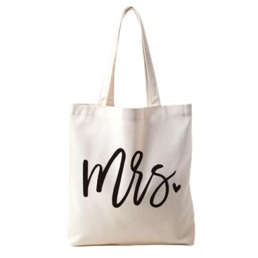 Imagem de Ymzkpoa Linda sacola de lona para mulheres, presente de chá de panela Est 2025, presente de noiva para casamento, noivado, despedida de solteira, lua de mel, bolsa de ombro grande e leve para viagem