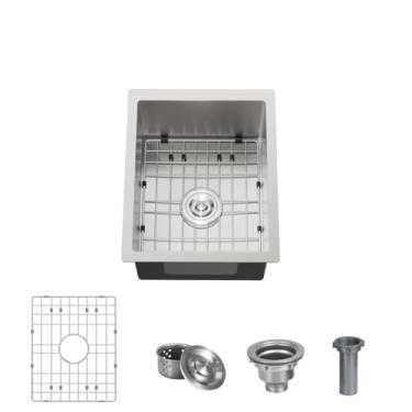 Imagem de Pia de barra de aço inoxidável 304 de 38 x 48 cm, pia de cozinha de tigela única profunda, borda integrada multifuncional, pia de estação de trabalho feita à mão com acessórios