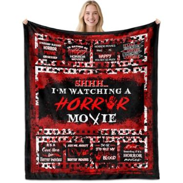Imagem de BDASWLY Cobertor de filme de terror 127 x 152 cm, cobertores para assistir filmes de terror para mulheres e homens, presentes para amantes de filmes de terror, decoração de festa de Halloween