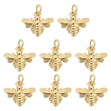 Imagem de Craftdady 8 peças, pingentes de abelha, banhado a ouro 18 quilates, pingente de metal, pingente de abelha, pingente de ouro, pulseira, chaveiro com anel de salto para fazer joias, artesanato faça você