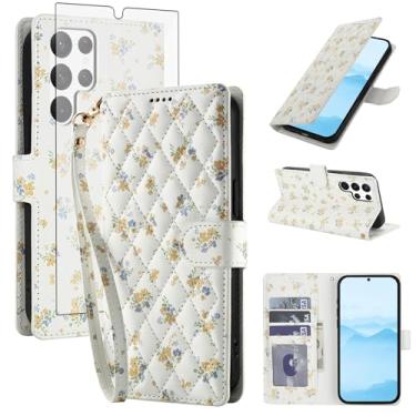 Imagem de Asuwish Capa de celular para Samsung Galaxy S24 Ultra 5G carteira celular com protetor de tela de vidro temperado porta-cartão de flores suporte para cartão S24Ultra 24S S 24 24Ultra mulheres homens