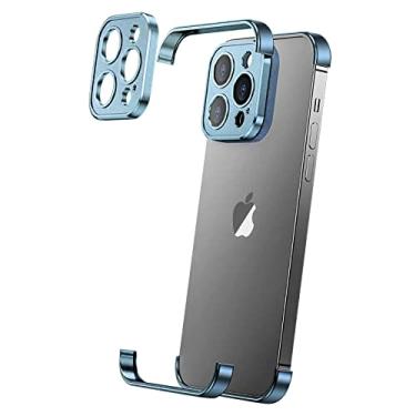 Imagem de Losin Capa compatível com iPhone 15 Pro Max com protetor de lente de câmera, metal de alumínio sem moldura, design sem bordas, fina e leve, capa amortecedora à prova de choque para mulheres e homens (azul titânio)