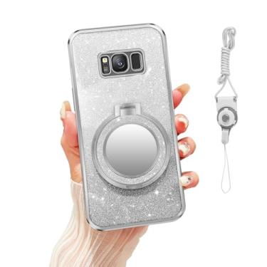 Imagem de Nuouxoco Capa para celular Galaxy S8 com glitter espelhada, maquiagem fofa para meninas e mulheres, capa protetora com suporte de anel brilhante, suporte de dedo, suporte para Samsung Galaxy S8, prata