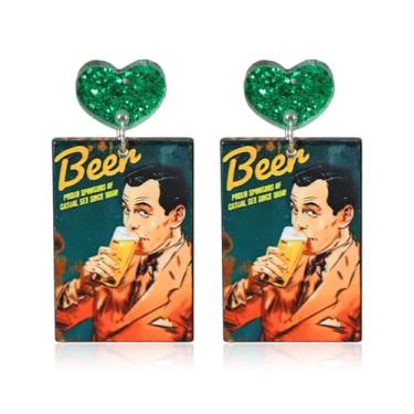 Imagem de QLYOVWE Oktoberfest Brincos femininos vintage anos 70 anos 80 cerveja publicidade brincos retrô tema bar pub festa feriado bebida álcool jóias acessório, Medium, Acrílico, Sem pedra preciosa