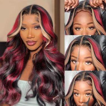 Imagem de Peruca frontal de renda MARRY MOON 13X6 Burgundy Ombre Human Hair 60cm