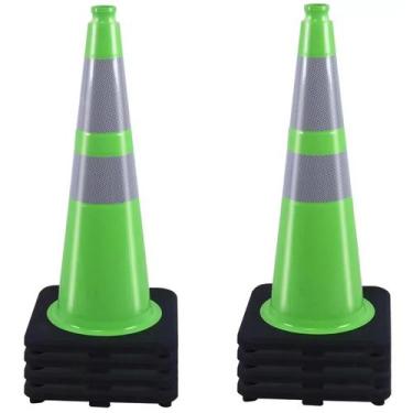 Imagem de Cones de trânsito BESEA, pacote com 8, 70 cm, verde com gola reflexiva