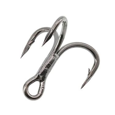 Imagem de GRFIT Ganchos de pesca anzóis de pesca anzóis agudos 6X aço carbono forte clássico redondo dobra triplo anzóis para peixe grande anzóis de salmão (tamanho: 50 peças tamanho 8)
