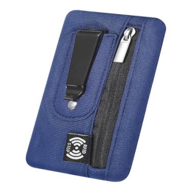 Imagem de XLIUAX Clipe para dinheiro, carteira com cinto RFID, carteira de viagem, bloqueio de clipe para cartões, clipes ocultos, porta-cartões de crédito, compacto, fino, antifurto para viagens (azul escuro)