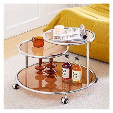 Imagem de Mesa de centro de design simples redonda móvel, mesa de centro de 3 camadas com armazenamento, mesa de centro moderna de vidro temperado com rodas para sala de estar, design moderno, móveis domésticos