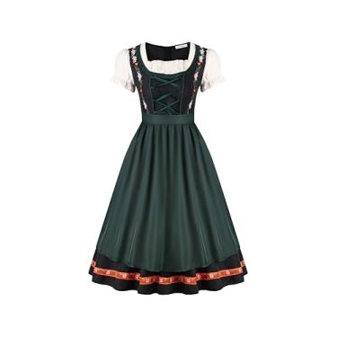 Imagem de Regenboog Fantasia feminina Oktoberfest, 2 peças, vestido Dirndl bávaro com avental, roupa de empregada de cerveja, vestido Dirndl alemão de Halloween, verde, GG