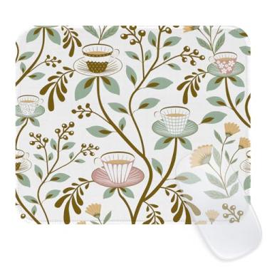 Imagem de Seorsok Tapete de mouse com padrões de café e folhas verdes, mouse pads texturizados premium para laptop de escritório, tapetes de mouse quadrados laváveis fofos com bordas costuradas estendidas, base
