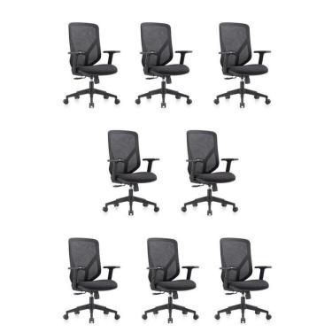 Imagem de Conjunto 8 Cadeiras Para Escritório Alpha Giratórias Diretor Com Braços Ajustáveis Preto