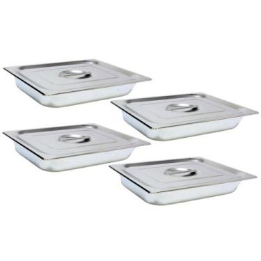 Imagem de 4 Cuba Gastronomica Inox Com Tampa 1/2x65 Gn Buffet Cozinha - JMA Inox