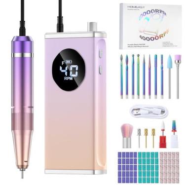 Imagem de Furadeira de unhas elétrica HOMEASY 40000RPM recarregável roxa