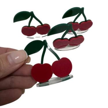 Imagem de Aplique Cereja Cerejinha Acrílico com Base 4 Un 4,3 x 4,3 cm Vivarte -