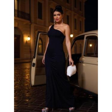 Imagem de Vestido Longo Tubinho Manga Única Com Fenda Madrinha Casamento Convida