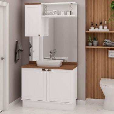 Imagem de Conjunto de Banheiro Modulado 100% Mdf Americano 3 Peças Iluminata Branco/Ébano