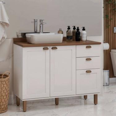 Imagem de Gabinete para Banheiro 100% Mdf 2 Portas 3 Gavetas Modelo Americano Provençal Iluminata Branco/Ébano