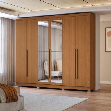 Imagem de Guarda-roupa 6 Portas e 3 Gavetas com Espelhos e Pés Dormitorio Bigger Lo Canela