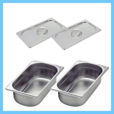 Imagem de Kit de 2 Cubas Gastronômicas Com Tampa Buffet Inox 1/3 100mm - Zepper