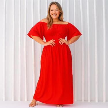 Imagem de Vestido De Festa Vermelho Longo Plus Size Perfeito Para Natal Formatur