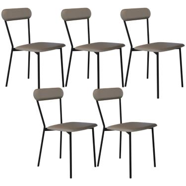 Imagem de Kit 05 Cadeiras Estofada Para Sala de Jantar Liora Preto C01 Courino Cinza - Lyam Decor