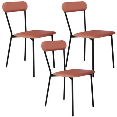 Imagem de Kit 03 Cadeiras Estofada Para Sala de Jantar Liora Preto C01 Courino Terra Rosê - Lyam Decor