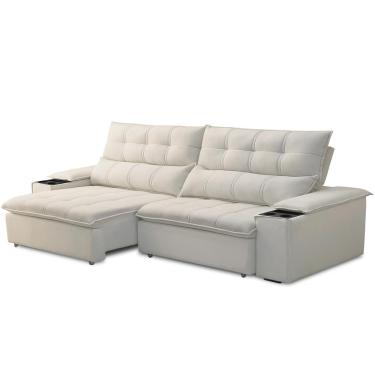 Imagem de Sofá Retrátil Reclinável Para Sala de Estar Living 250cm Ártico F04 Veludo Bege - Lyam Decor