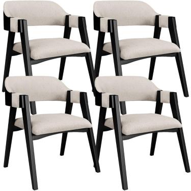 Imagem de Kit 4 Cadeiras Sala de Jantar Estar Living Estofada Suran L02 Preto Linho Cru - Lyam Decor