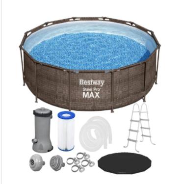 Imagem de kit Piscina Deluxe 9.150L + Cobertura  3,66m - BESTWAY Kit Piscina Deluxe 9.150L 127V + Cobertura 3,66m - BESTWAY