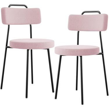 Imagem de Kit 02 Cadeiras Decorativas Estofada Para Sala De Jantar Barcelona L02 Bouclê Rosê - Lyam Decor