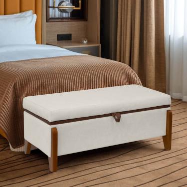 Imagem de Banqueta Decorativa Puff Baú Organizado Bali 90 cm Bouclé