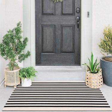 Imagem de Tapete de porta Collive Fall preto e branco listrado 70x110cm