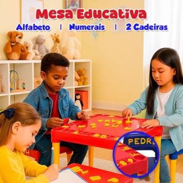 Imagem de Mesa Infantil Com Cadeira Plástico Crianças Jogo de Letras - Tritec