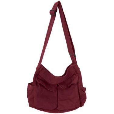 Imagem de Bolsa carteiro de lona grande bolsa transversal com vários bolsos bolsa de ombro de lona para mulheres e homens, Vermelho, 34*15*40cm/ 13.4*5.9*15.7in