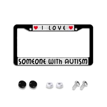 Imagem de Totedih I Love Someone with Autism Novelty Car Tag Holder Capas de placa de licença de alumínio com 2 furos acessórios para carro