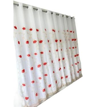 Imagem de Cortina voal Bordada para sala ou Quarto 4,00 LARGURA 2,60 altura(Vermelha 6)
