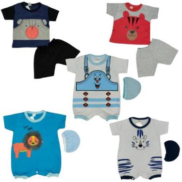 Imagem de Kit 5 roupinhas macacão de bebê menino safari bichinhos da floresta te