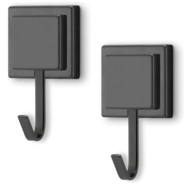 Imagem de Kit com 2 Suportes para Toalhas - Aço Escovado Preto - Instalação Fácil com Fita Adesiva Forte - Sem Furar ou Usar Ferramentas - Multiuso para Banheiro, Cozinha e Lavabo