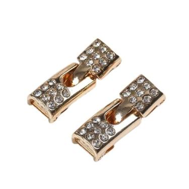 Imagem de 1 par de cadarços com fivelas de strass, cadarços elásticos modernos para tênis, sapatos de lona femininos e masculinos, Dourado, standard