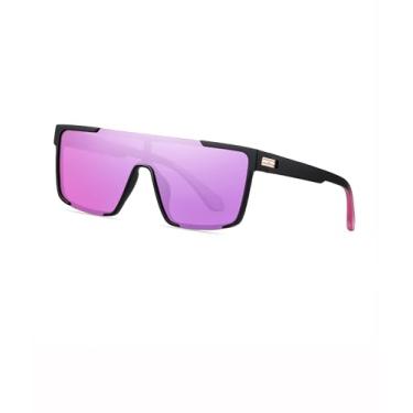 Imagem de Óculos de sol quadrados para mulheres e homens óculos de sol leves TR90 Sunnies SY6069, Armação preta | Lente espelhada roxa, Normal