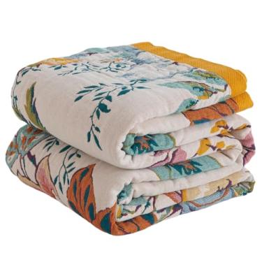 Imagem de Ffdshc Cobertor Boho para sofá, colcha boêmia tamanho Queen, cobertor aconchegante e leve de algodão, cobertor reversível de outono, padrão floral, 203 x 232 cm