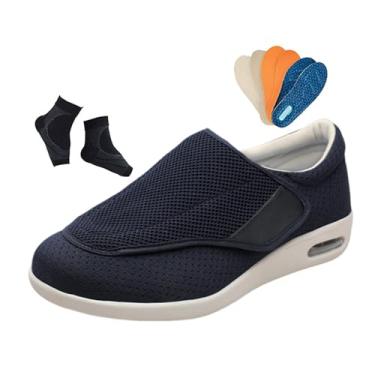 Imagem de Calçado Ortopédico Diabéticos, Calçado Para Homem De Malha Respirável Largo E Ajustável Para Caminhada Com Edema Para Diabéticos, Ténis Hospitalares Respiráveis ​​Artrite E Edema(Dark blue,47 EU)