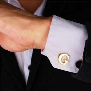 Imagem de Abotoaduras iniciais de aço inoxidável 26 abotoaduras de letra inicial do alfabeto camisas de casamento de negócios A-Z, One Size, Aço inoxidável, Sem Pedra Preciosa